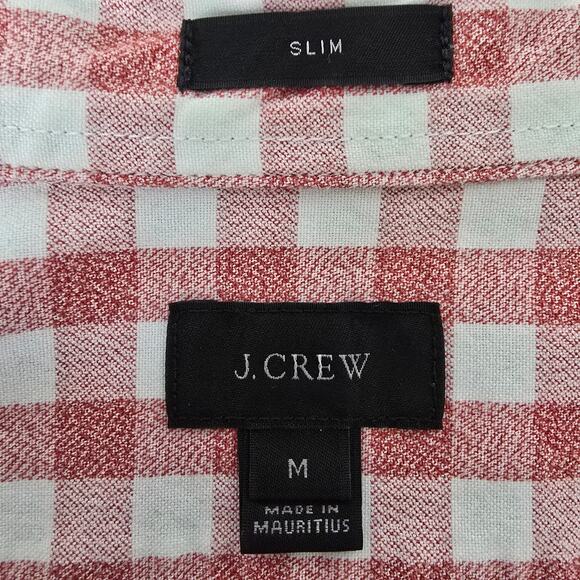 J. Crew Jaspe Cotton Shirt Men M Slim Fit Red White Gingham Check Long Sleeve - Picture 12 of 13